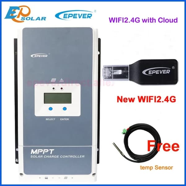 MPPT Solcelleladeregulator, Automatisk Baggrundsbelyst LCD, WIFI MT50 Fjernbetjening, med sensor, Tracer5415AN