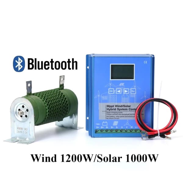MPPT Vind Sol Hybrid Laderegulator, 12V/24V/48V, 1200W Vind/1000W Sol, 30A,W1200W S1000W BT, 12V 24V Auto