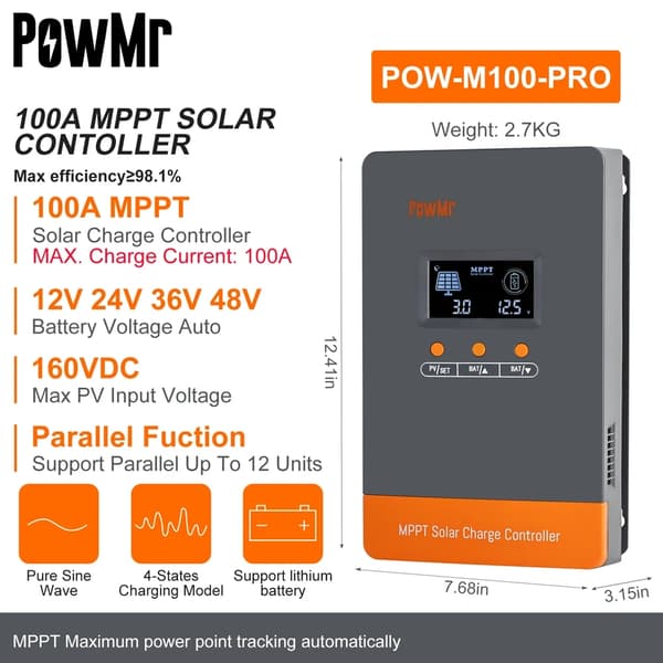 MPPT Aurinkolatausohjain, 100A Maksimivirta, 160V Syöttöjännite,MPPT 100A