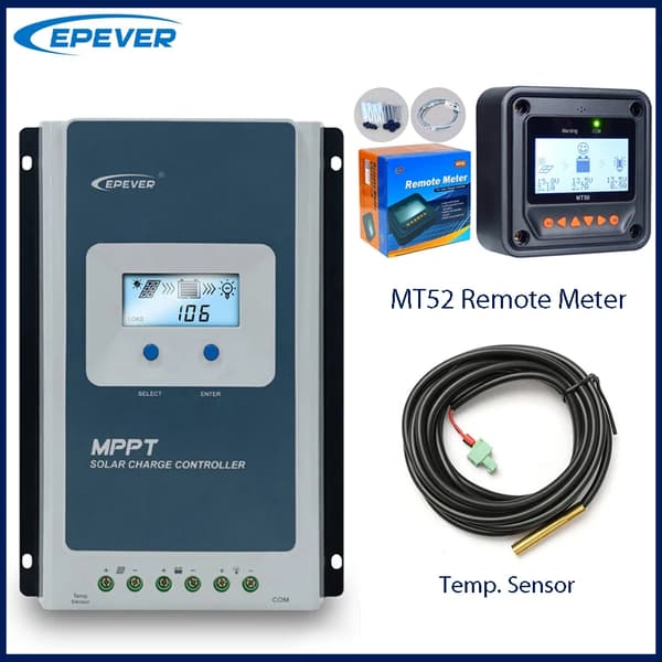 MPPT Solcellsregulator, Max PV Öppen Krets Spänning 100V, Batteriets Nominella Spänning 12/24V DC,med MT52-sensor, 30A