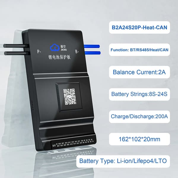 Smart BMS, Aktiv Balancefunktion, 200A Opladningskapacitet,JK-B2A24S20P-HC