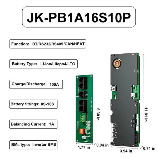 Inverter Batteristyringssystem, understøtter 8S-16S konfiguration, høj afladningsstrøm 200A,JK-PB1A16S10P