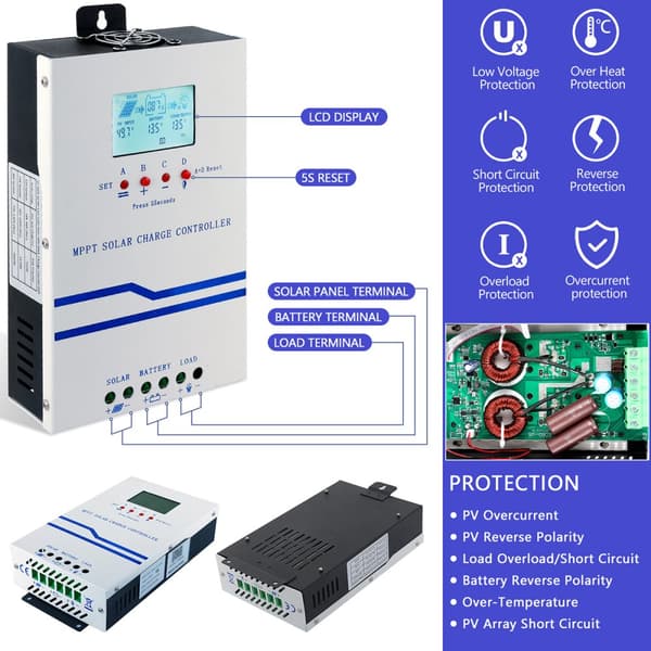 Y&H 60A MPPT Aurinkolatausohjain, Maksimi PV Syöttö 160VDC, Monivaiheinen Lataus,12V 24V 36V 48V, MPPT-60A