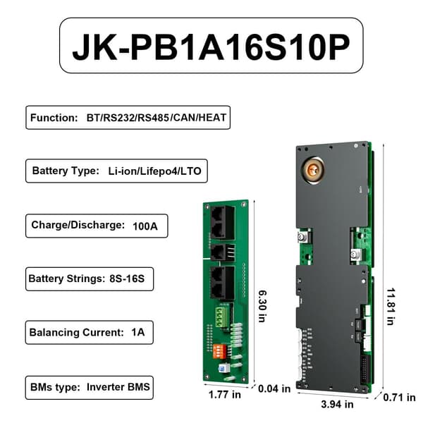 Inverter Batteristyringssystem, understøtter 8S-16S, Bluetooth-forbindelse,JK-PB1A16S10P