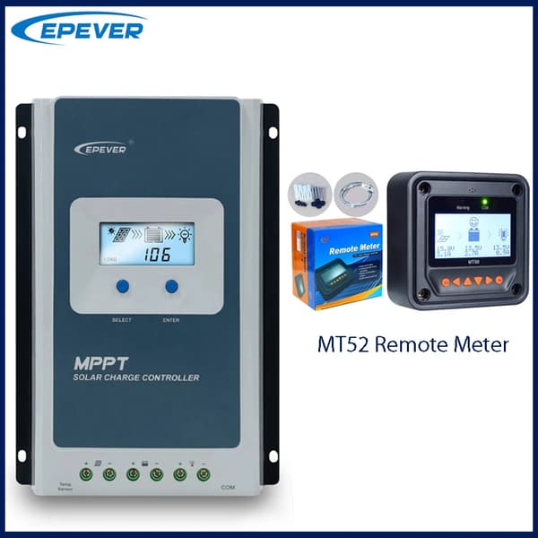 EPEVER MPPT Solcelleladeregulator, 12V/24V kompatibilitet, maks. PV spænding 100V,12V 24V, 30A, med MT52