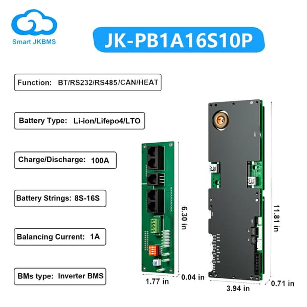 Smart Inverter BMS, 8S-16S Batterikompatibilitet, 200A Opladningsstrøm,JK-PB1A16S10P
