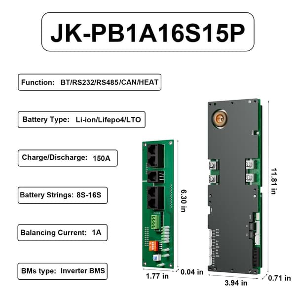 Smart BMS, Høj opladnings-/afladningsstrøm, Fleksibel batterikonfiguration,PB1A16S15P