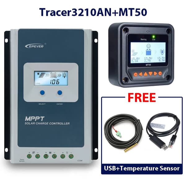 MPPT Solcelleladeregulator, 12/24V Batterikompatibilitet, 100V Maksimal PV Indgang, Fjernovervågning Inkluderet,30A, med MT50
