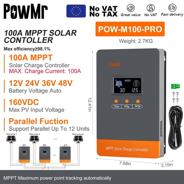MPPT Solcelleladeregulator, 100A Maksimal Strøm, 160V Indgangsspænding,MPPT 100A-parallel, 12V 24V 36V 48V