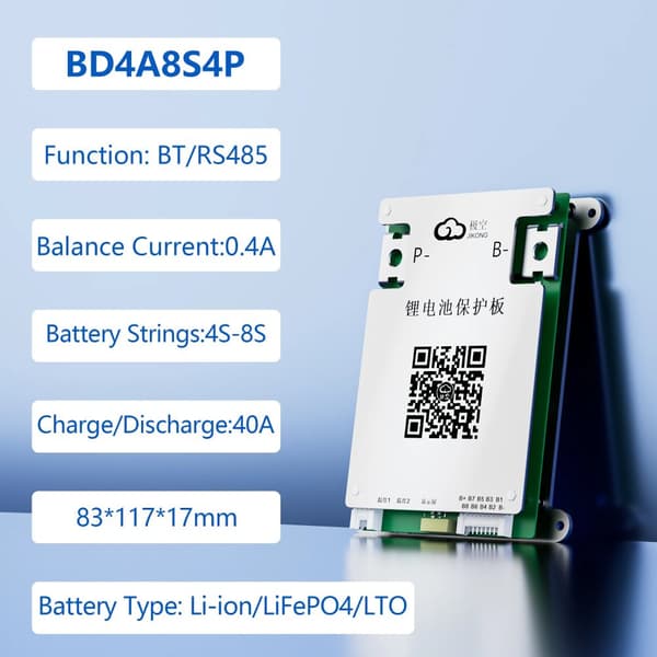 BMS til LiFePO4 & Li-ion batterier, 40A - 200A opladning/afladning, aktiv balance,BD4A8S4P