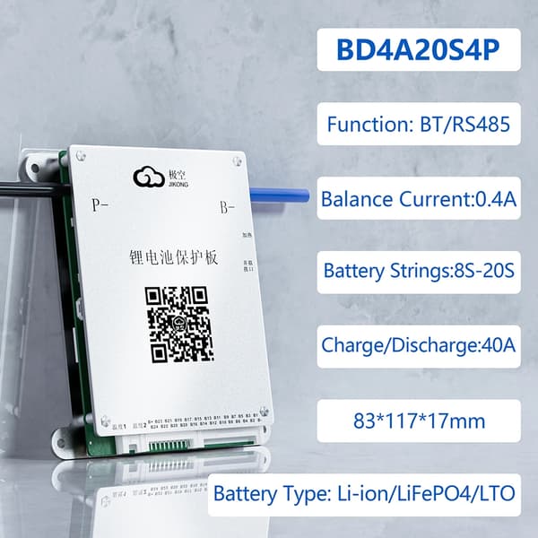 Smart BMS, Aktiv Balancefunktion, 8S ~ 20S Batteristøtte, Bluetooth-forbindelse,JK-BD4A20S4P