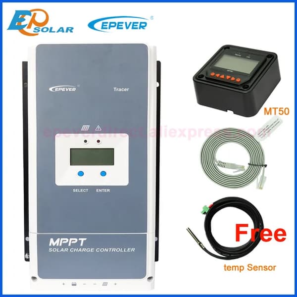 MPPT Solcelleladeregulator, Automatisk Baggrundsbelyst LCD, WIFI MT50 Fjernbetjening, med MT50 Sensor, Teacer5420AN