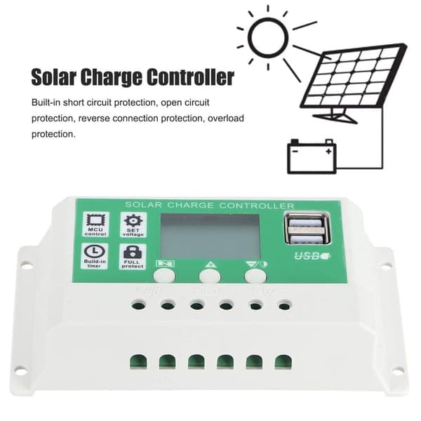 OBOSOE Solar Charge Controller med LCD-skærm PWM og autofokus, til 12V / 24V