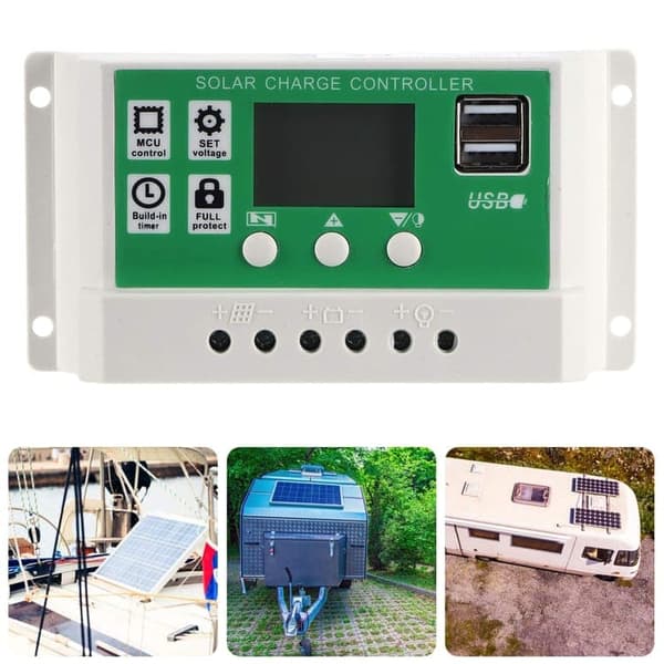 OBOSOE Solar Charge Controller med LCD-skærm PWM og autofokus, til 12V / 24V