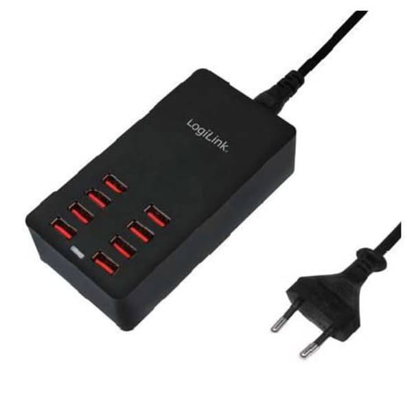 LogiLink PA0140 USB-laddningsstation 44 W 8x USB-A Svart Inomhus Auto-Detect Svart