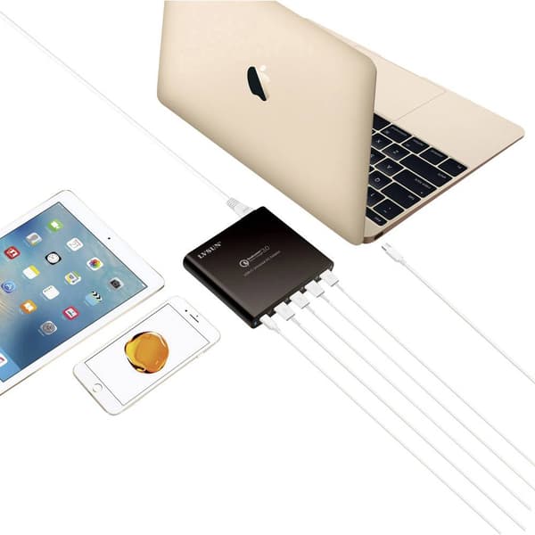 LVSUN LS-Q5U-PD USB-laddningsstation 80 W 4x USB-A, 1x USB-C® Power Delivery, QC 3.0 Svart Inomhus USB Power Delivery (