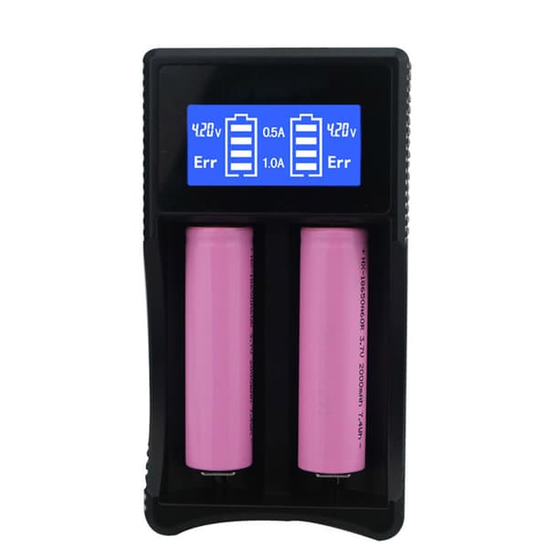 Batterioplader SW-3 med LCD-display til 2x 18650-batterier
