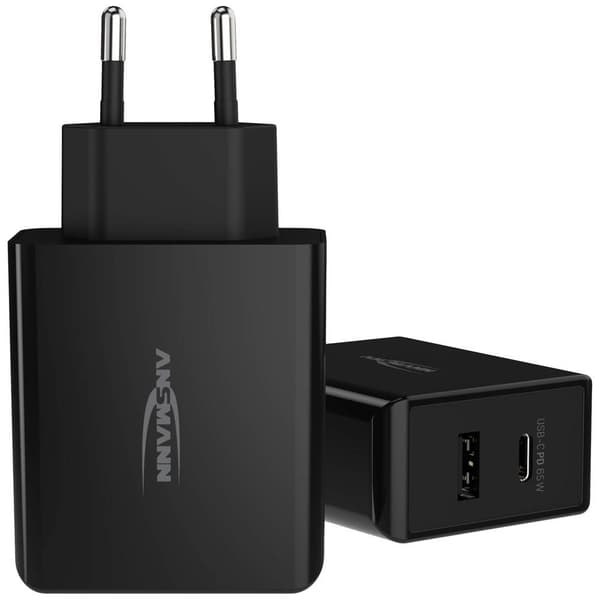 Ansmann Home Charger 254PD USB-laddare 65 W 1x USB-A, 1x USB-C® Power Delivery Svart Inomhus GaN Svart