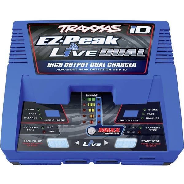 Traxxas EZ-Peak Live Dual RC-batteriladdare 26 A LiPo, NiMH Minus-Delta-U avstängning, Batteri detektering, Temperaturö