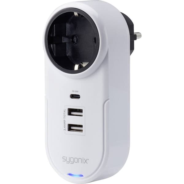 Sygonix TY1825 USB-laddare 18 W 2x USB-A, 1x USB-C®, Jordat kontaktuttag Vit Inomhus