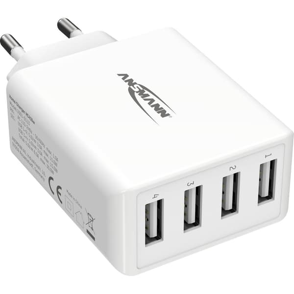Ansmann HomeCharger HC430 USB-laddare 30 W Vägguttag Utgångsström max. 6000 mA USB 2.0 A hona Antal utgångar: 4 x Vit