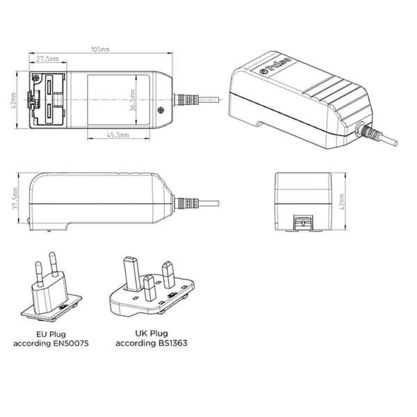 Egston 003920494 Nätadapter fast 24 V/DC 1.25 A 30 W Med Europa-adapter, med UK-adapter