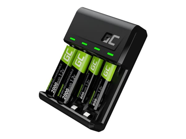 Green Cell VitalCharger - Batterilader - 4 x batterier lader - 0.5 watt - svart - med 2 x AA NiMH 2000 mAh rechargeable batteries and 2 x AAA NiMH 80 Sort