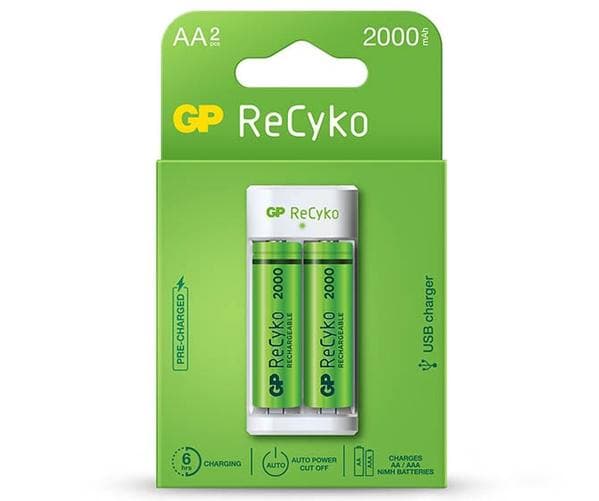 GP Batteries B51214, Nikkelmetallhydrid (NiMH), AA, AAA, 2 stykker, Batterier medfølger Hvit