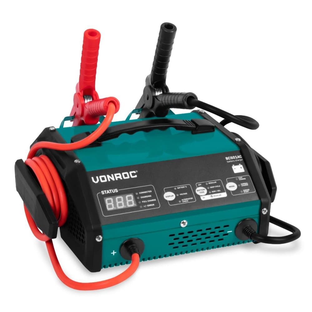 VONROC Batteriladdare med starthjälp - 15A - För 6V eller 12V batterier