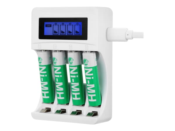 DELTACO - 4-6 t batterilader - (for 4xAA/AAA) + batteri 4 x AAA - hvit