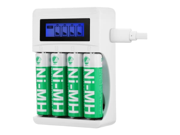 DELTACO - 4-6 t batterilader - (for 4xAA/AAA) + batteri 4 x AA-type - hvit Hvit