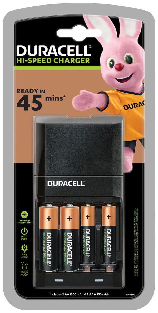 Duracell CEF27 - 0,75 timers batterioplader - (til 4xAA/AAA) 4 x AA / AAA - NiMH Sort