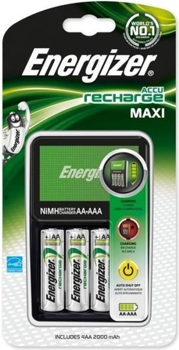 ENERGIZER Maxi ACCU HR6 POW batterioplader + 2 AA 2000 mAh batterier
