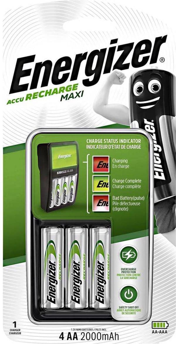 ENERGIZER Maxi ACCU HR6 POW batterioplader + 2 AA 2000 mAh batterier