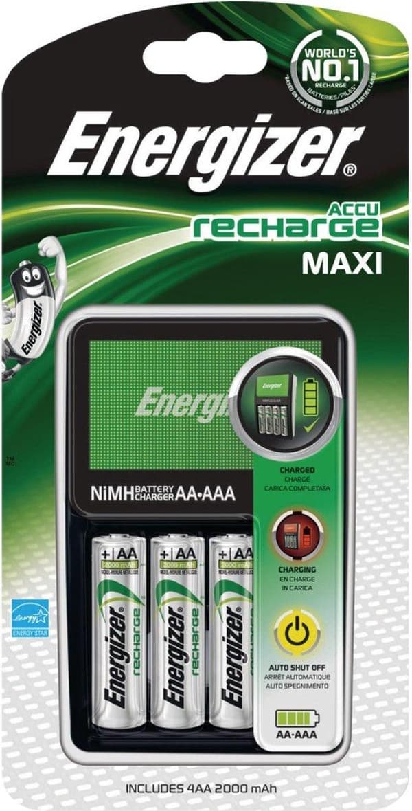 ENERGIZER Maxi ACCU HR6 POW batterioplader + 2 AA 2000 mAh batterier