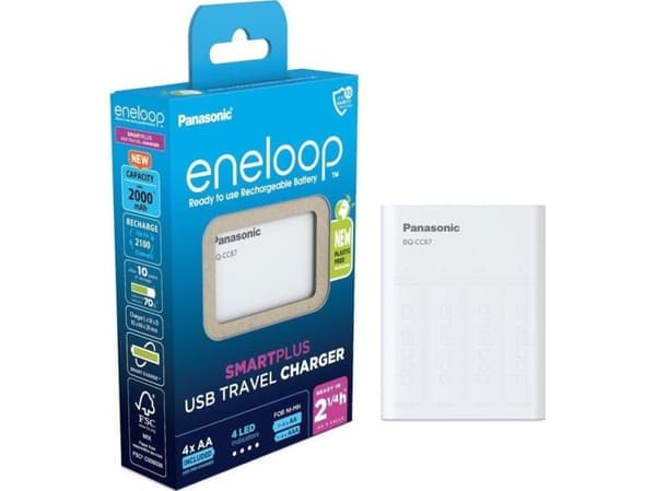 Panasonic eneloop Smart & Quick BQ-CC87 - 2.25-6 hr batterilader - (for 1 - 4 AA/AAA) 4 x AA-type - NiMH - 2100 mAh (USB)