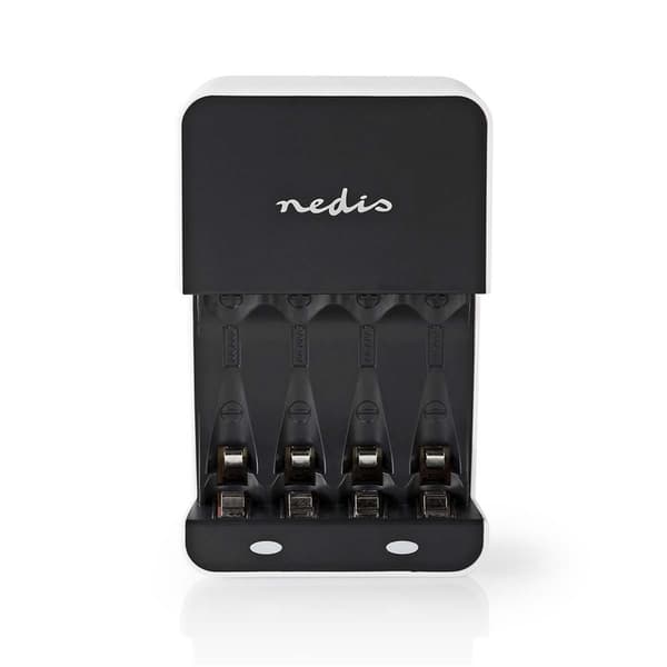 Nedis NiMH Batteriladdare AA / AAA | 1.2 V DC | Underhållsladdning | Euro / Typ C (CEE 7/16) | Batteritypsenergi: AA / AAA | Svart / Vit