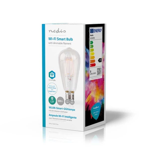 Nedis SmartLife LED Filamenttilamppu | Wi-Fi | E27 | 500 lm | 5 W | Lämmin Valkoinen | 2700 K | Lasi | Android™ / IOS | ST64 | 1 kpl