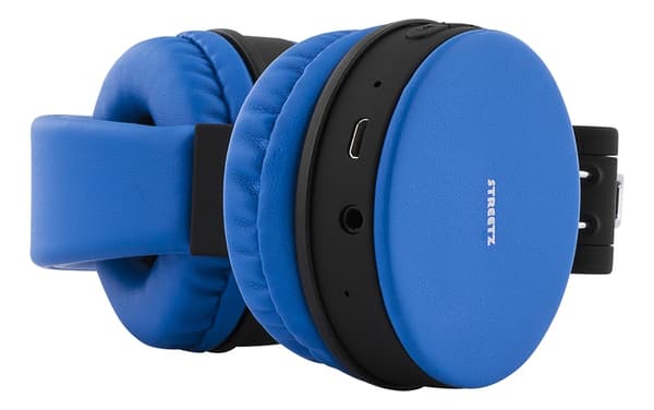 STREETZ Foldable on-ear BT headset, 3.5 mm, blue