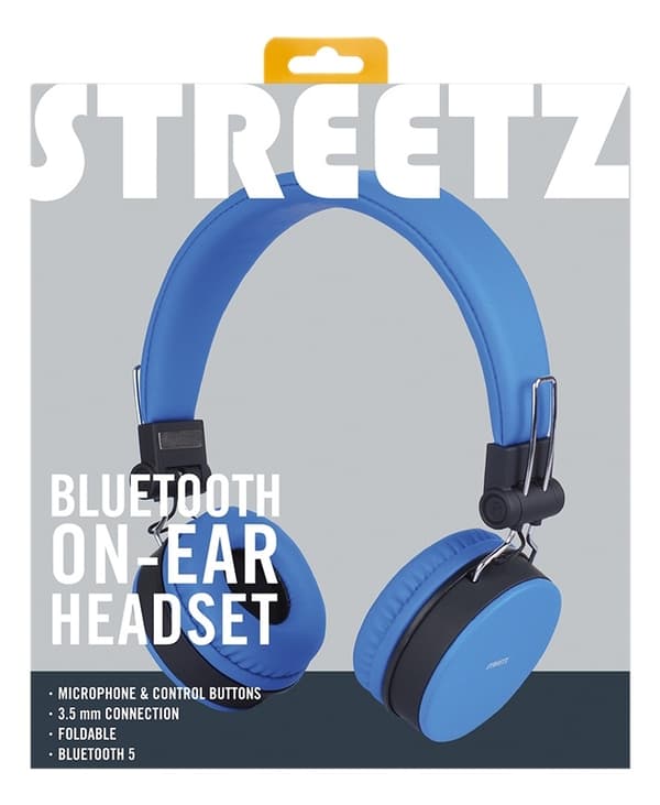 STREETZ Foldable on-ear BT headset, 3.5 mm, blue