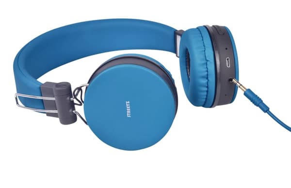 STREETZ Foldable on-ear BT headset, 3.5 mm, blue