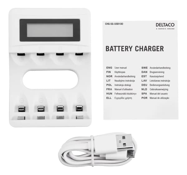 DELTACO Ultimate Ni-Mh USB laddare för AA/AAA batterier, display