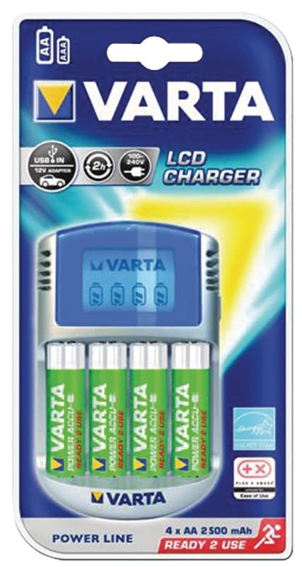 Varta NiMH batterioplader AA / AAA | 1.2 V DC | 4x AA/HR6 2600 mAh | Opladning | Euro / Type-C (CEE 7/16) | Energi fra batteritype: AA