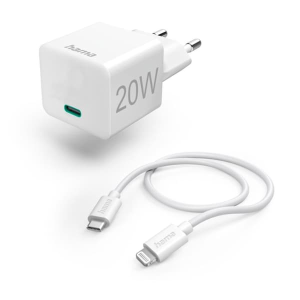 Hama Hurtiglader Med Ladekabel Lightning Mini Oplader PD 20W 1m Hvid