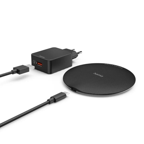 Hama Trådløs Opladersæt QI-FC15 Metal 15W Trådløs. Smartphone opladningsplade sort/hvid