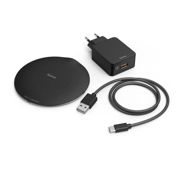 Hama Trådløs Opladersæt QI-FC15 Metal 15W Trådløs. Smartphone opladningsplade sort/hvid