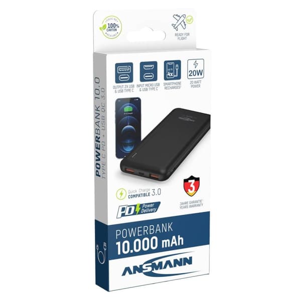 Ansmann Power Bank USB-C 10.000 mAh Sort Sort