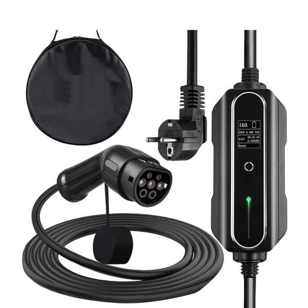 250V 3,6kW 16A Typ 2 bärbar elbilsladdare med Schuko 2-stiftskontakt/7,5M-kabel, snabbare laddning, flerskiktsskydd, lättanvänd, hög kompatibilitet
