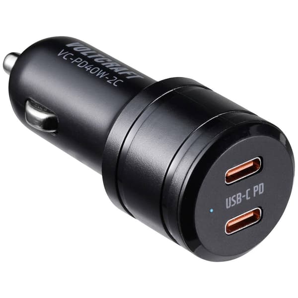VOLTCRAFT VC-PD40W-2C USB-laddare 40 W 2x USB-C® Power Delivery Svart Personbil USB Power Delivery (USB-PD)