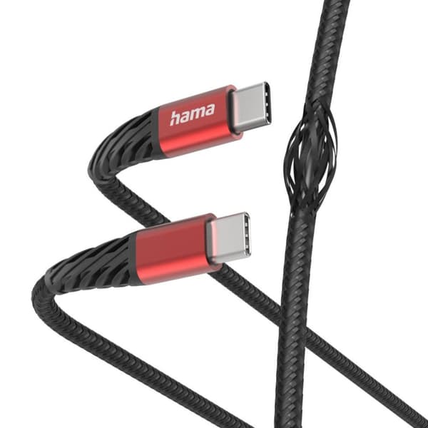 Hama Laddkabel Extreme USB-C - USB-C 1,5 M Nylon Svart/röd
